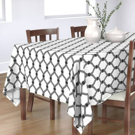 

Cotton Sateen Tablecloth 70 x 108 - Prima Donna Black White Victorian Bold Damask Ogee Midcentury Print Custom Table Linens by Spoonflower