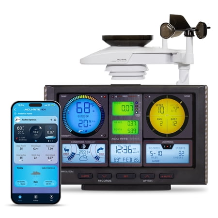 AcuRite Optimus Sportsman 6-in-1 Wi-Fi Weather Station with Lightning Detection, Wind & Rain Gauge, Color Display with Hunting & Fishing Forecast, Works with AcuRite NOW App (01229MCB)