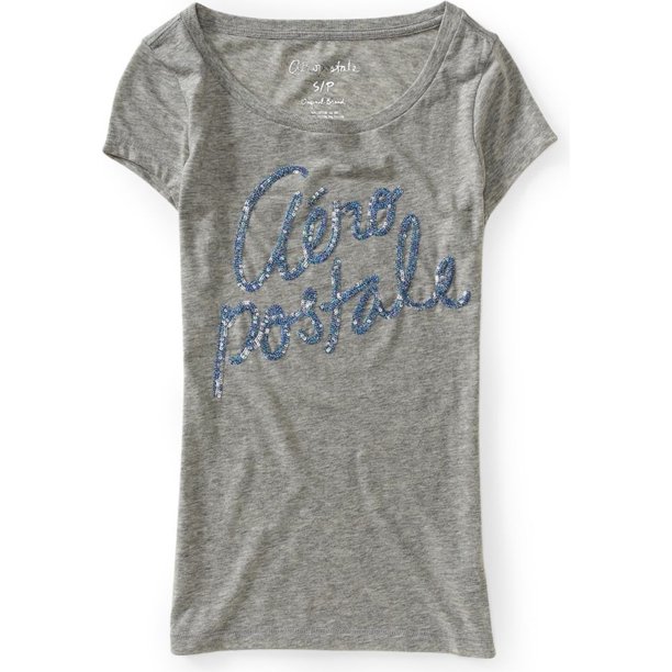 Aeropostale - Camiseta gráfica con guiones de lentejuelas para mujer, gris, mediana Aeropostale Camiseta gráfica