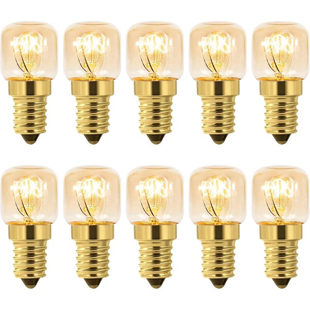 Oven Light Bulb 15W E14 T22 Pack of 10 Warm White 2700K, 80LM AC 230V Oven Refrigerator