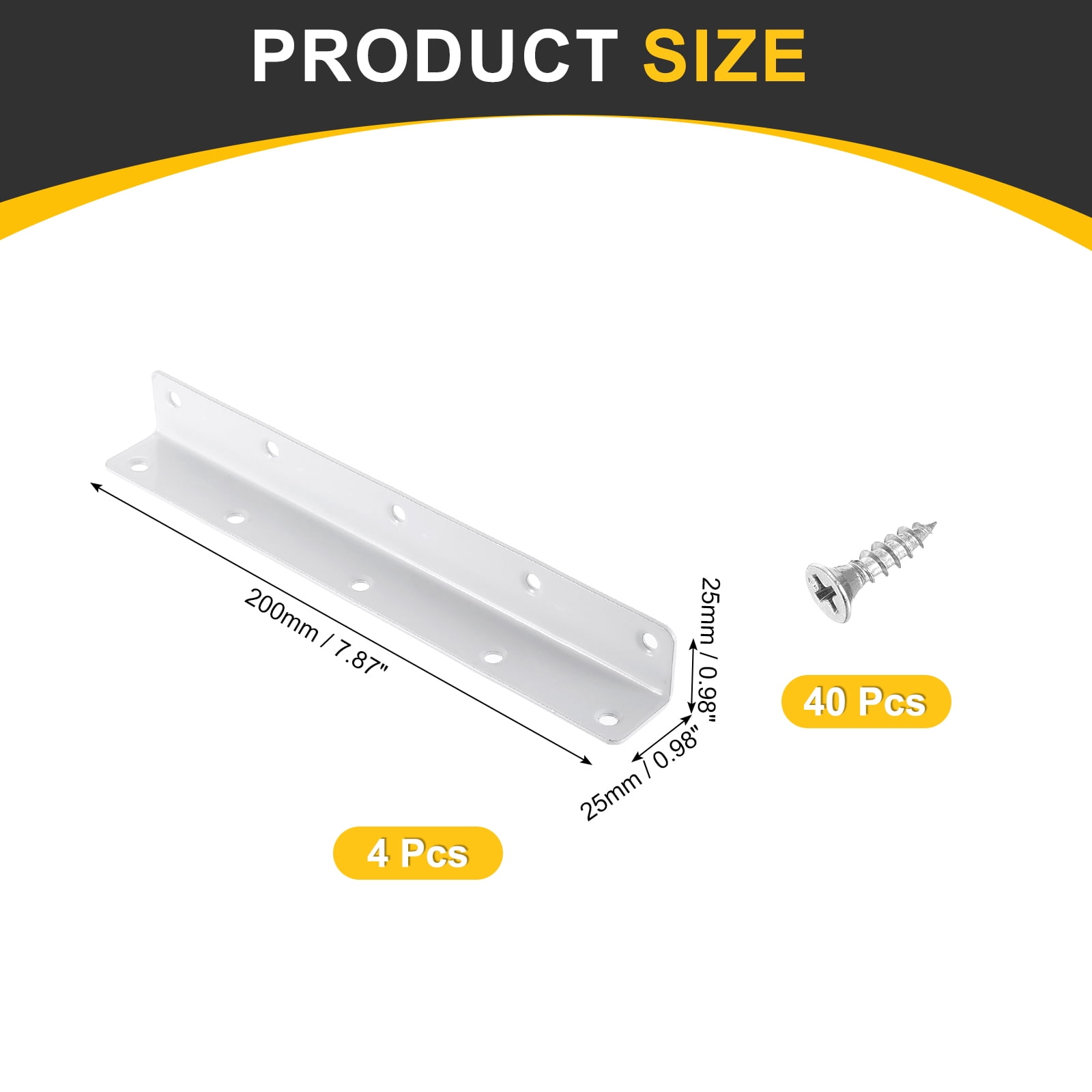 4Pcs L-Shaped Brackets Corner Brace, 0.98"x0.98"x7.87" Corner Bracket Shelf Bracket Right Angle Brackets for Wood Shelves Furniture (25x25x200mm, White)