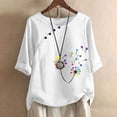thumbnail image 2 of HAPIMO Women's Trendy Cotton Linen Loose Tops Clearance Summer for Teen Girls Short Sleeve V Neck Button Pullover Elegant Casual Ethnic Embroidery Blouses Floral Graphic White M, 2 of 6