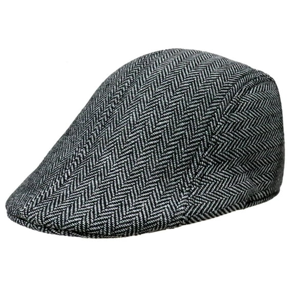 Mens Black White Herringbone Pattern Ivy Cap Gatsby Newsboy Cabbie Winter Warm Hat