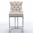 thumbnail image 2 of Modern Velvet Counter Stools Set of 2, 26 Inch Upholstered Bar Height Chairs with Tufted Button Back and Chrome Metal Legs for Kitchen Island, Beige, 2 of 10