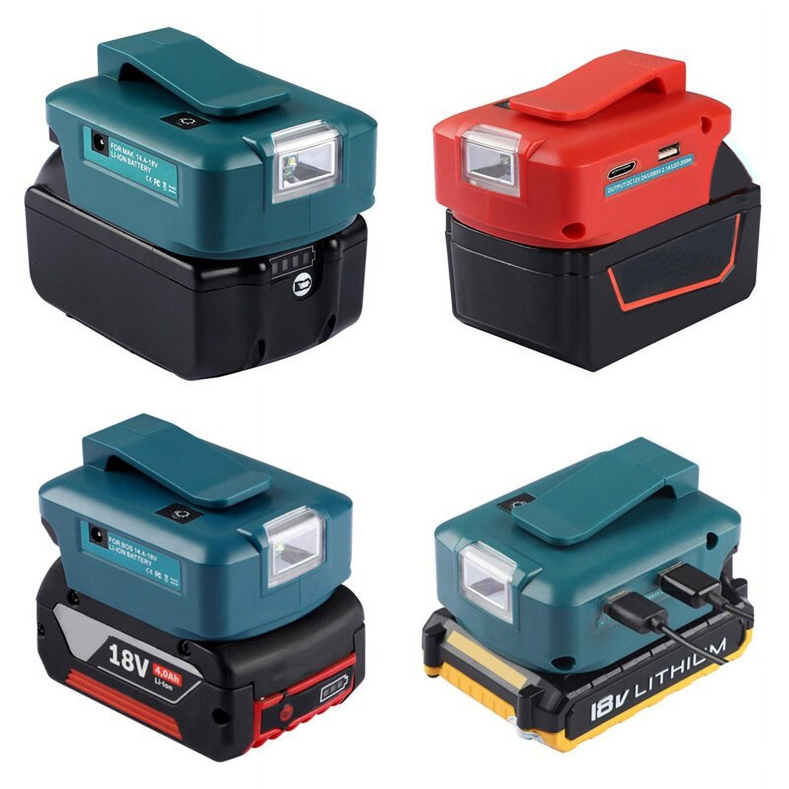 Battery Adapter with LED Light Dual USB Type-C Port For Makita/Dewalt/Bosch/Milwaukee/Black Decker 18V 20V Li-ion Battery