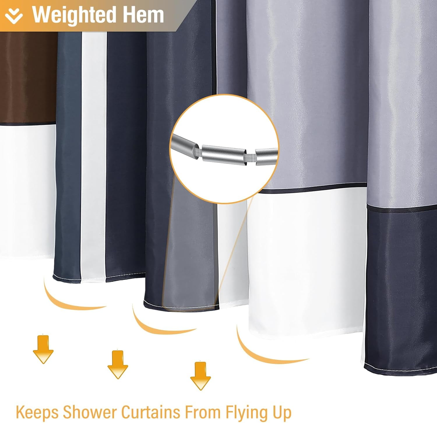 Brown Fabric Shower Curtain - Geometric Shower Curtain Set with 12 Plastic Hooks, Water Repellent, Machine Washable, Modern Decorative Polyester Cloth Shower Curtains for Bathroom - 72x72