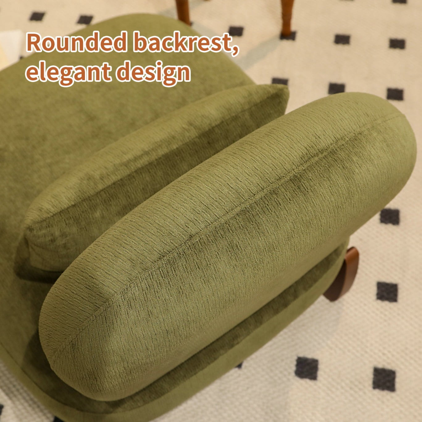Cute Accent Chair with Solid Wood Legs, Upholstered Armless Reading Chair, Soft Velvet Lounge Chair for Living Room, Bedroom, Apartment, Balcony & Waiting Room, Green
