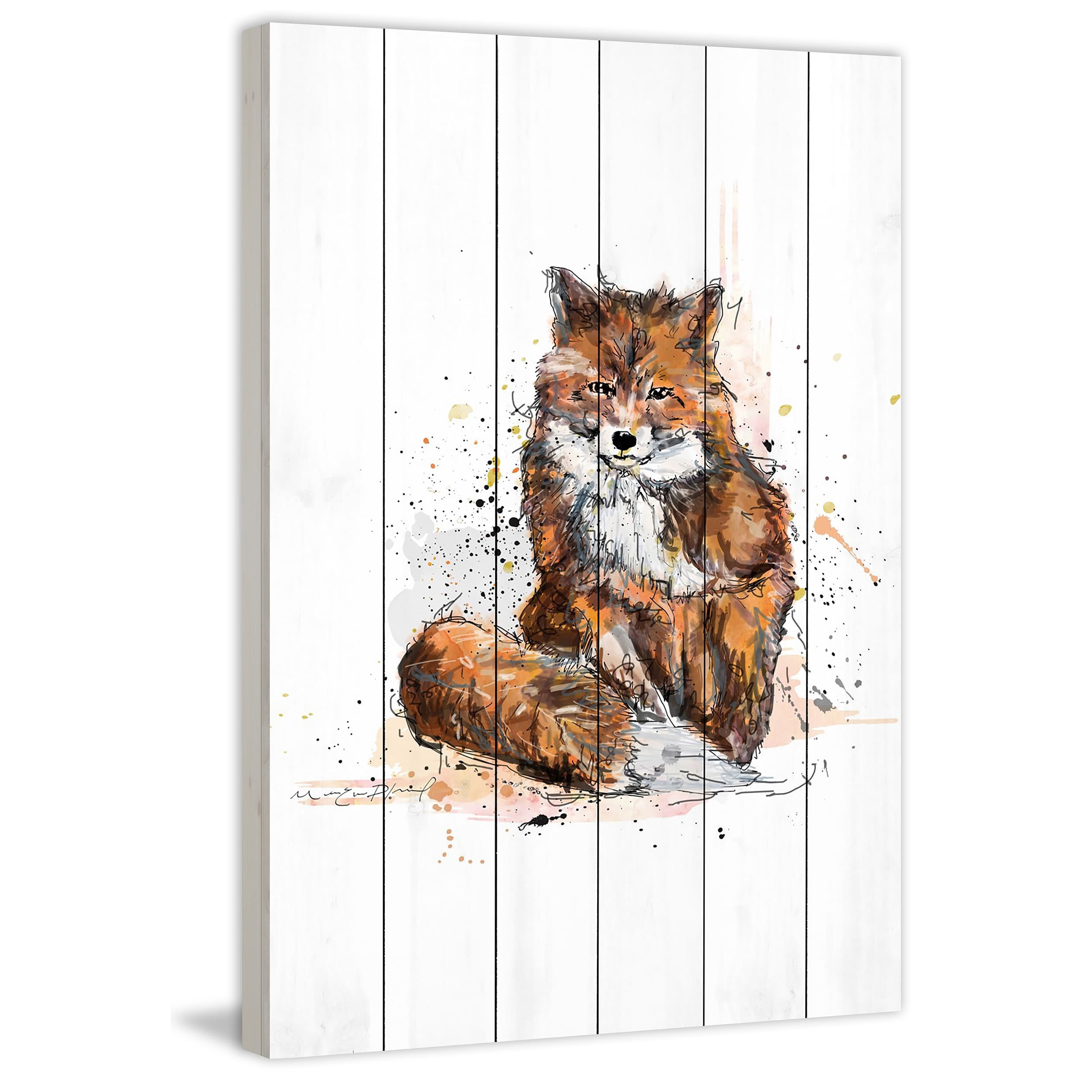 "Renard Fonce" Painting Print on White Wood