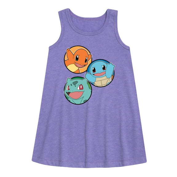 Pokémon - Squirtle, Bulbasaur, & Charmander Group - Toddler & Youth Girls A-line Dress