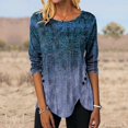 thumbnail image 1 of Pntutb Grande Taille Liquidation! Mode Femme Rétro Bouton Dégradé Imprimé Col Rond T-Shirt Manches 3/4, 1 of 1