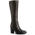 thumbnail image 1 of BLISSFUL STEP Women's Boots Knee High Chunky Heel Round Toe Side Zipper Faux Leather Dress Boots  Coffee 9, 1 of 7