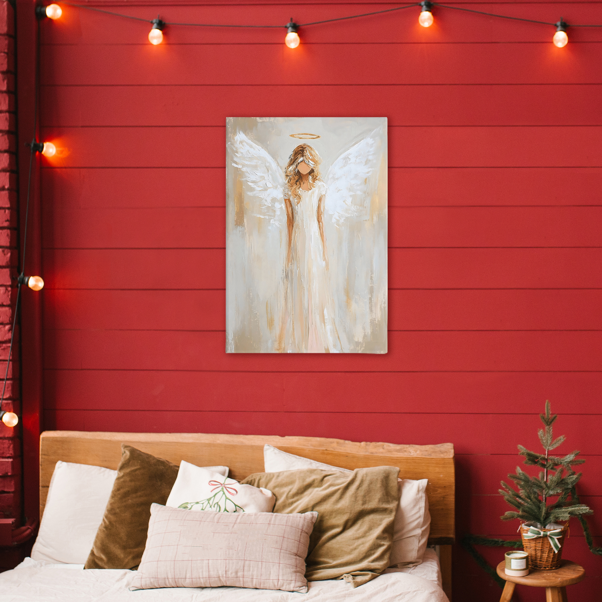 Divine White Robe Angel Canvas Wall Art, design by Petal Prints Design