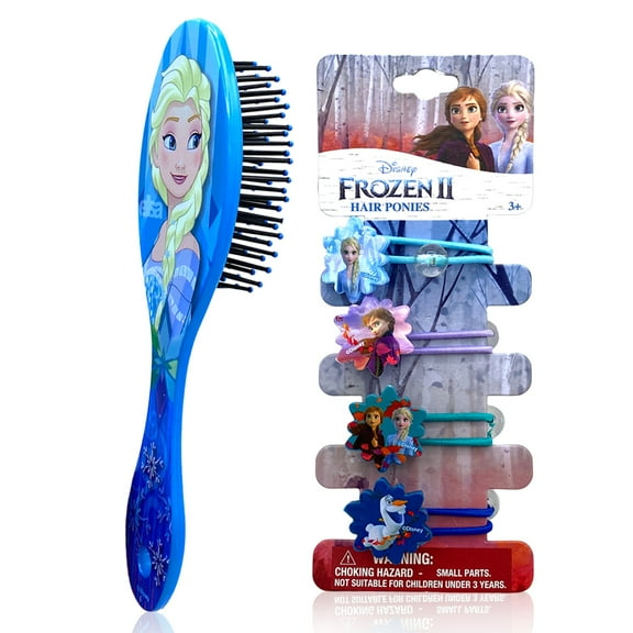 Disney Frozen Elsa Hair Accessories Set for Kids Girls - Hair Brush, Elastic Ponytail Hairband Ties with Charm