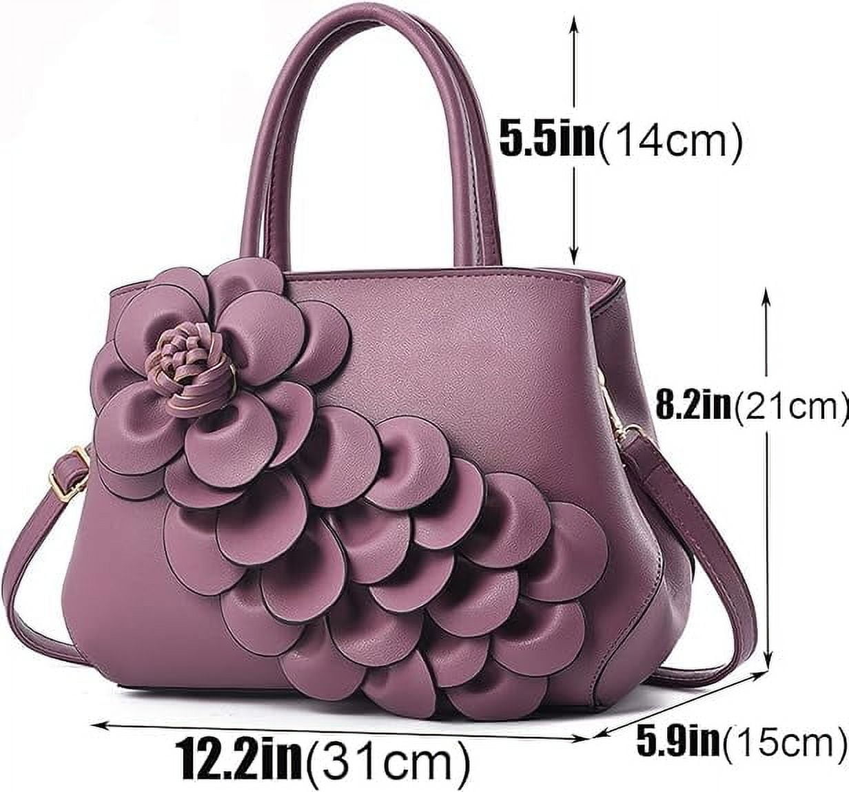 Women's Pu Leather Satchel Handbags 3D Flower Seris Evening Bags Crossbody Tote Purse Bag with Detachable Strap