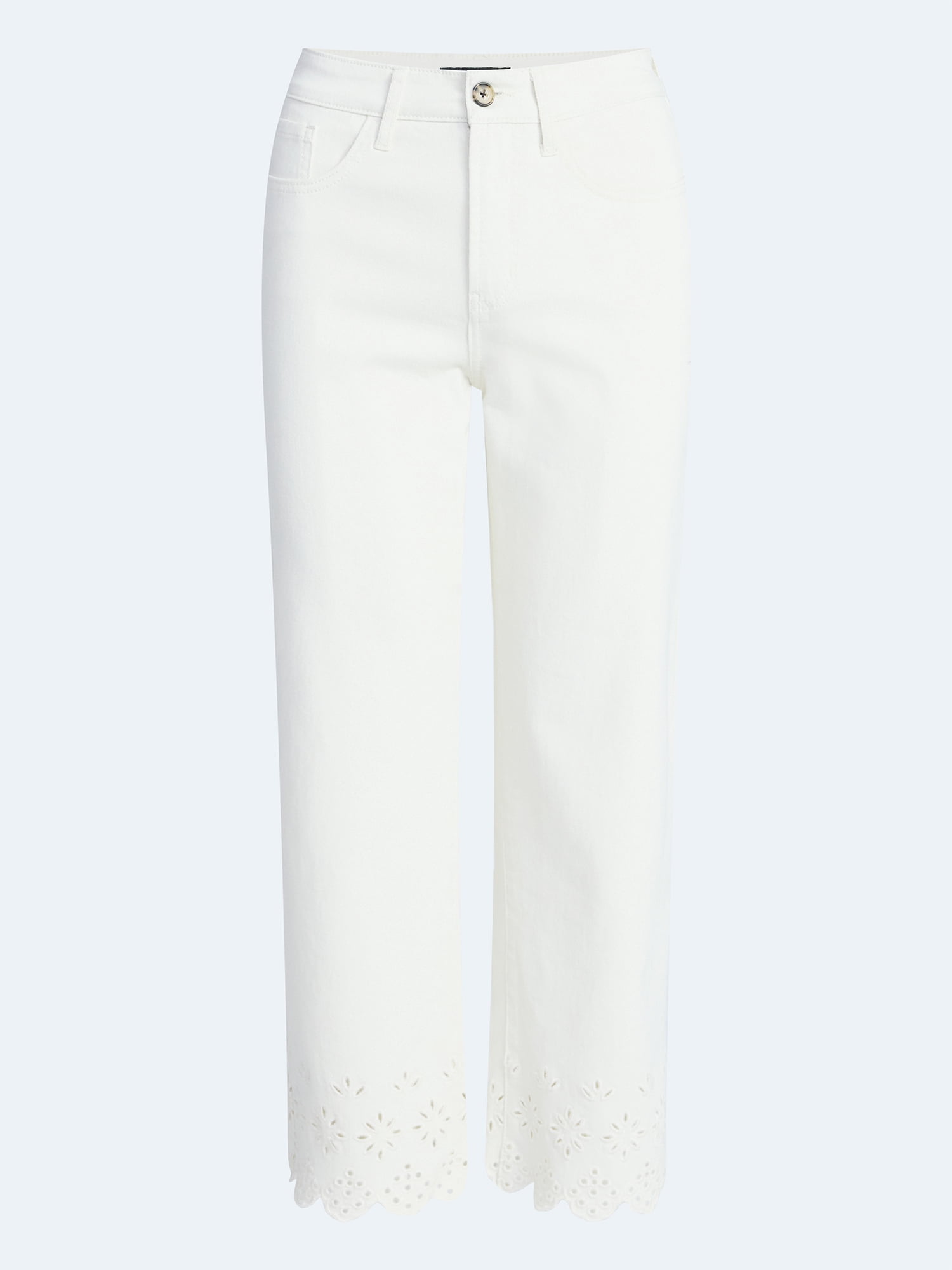 Free Assembly Women's and Women's Plus Embroidered Eyelet Cropped Jeans, 28" Inseam, Sizes 0-26 Plus
