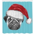 thumbnail image 3 of Ambesonne Pug Shower Curtain, Dog with Santa Hat X-Mas, 69"Wx70"L, Blue Ruby Grey, 3 of 3
