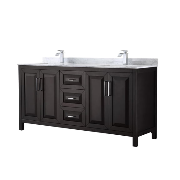 Wyndham Collection Daria 72" Marble & Wood Double Bathroom Vanity in Espresso