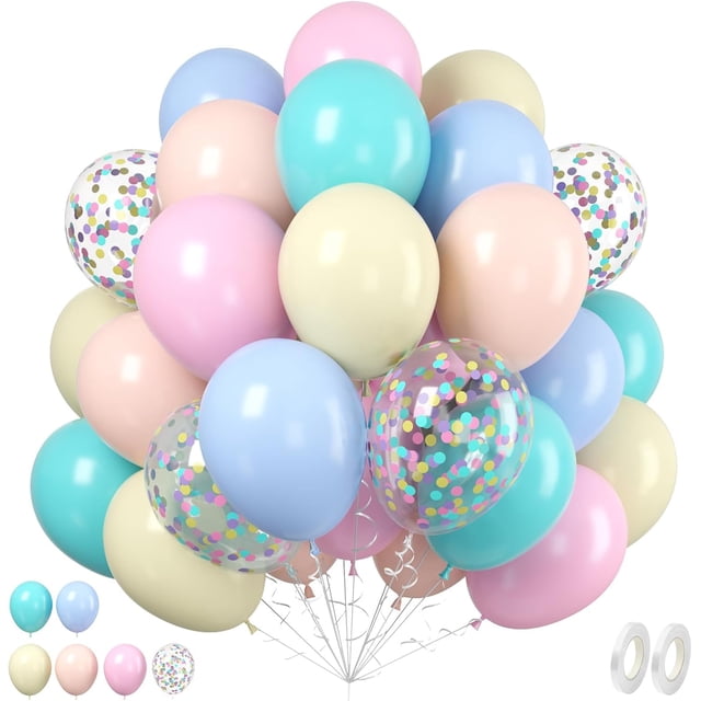 Yanonmyfd 60PC Rainbow Balloons Set, Colorful Balloons, 12 Inch Bright Color Yellow Orange Hot Pink Teal Blue Confetti Balloon Helium for Rainbow Wedding Day Birthday Party decorations,Pastel