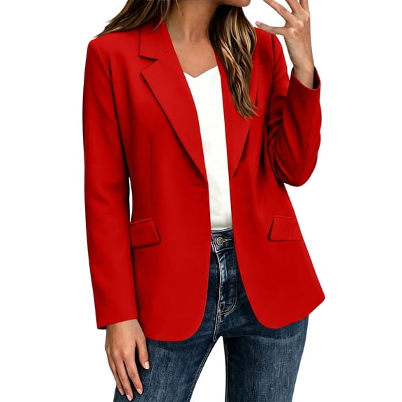 Sahpxhe Womens Blazer Relaxed Fit Notch Lapel Blazer Long Sleeve Single Button Casual Suit Jacket for Commute Business Meeting Red M