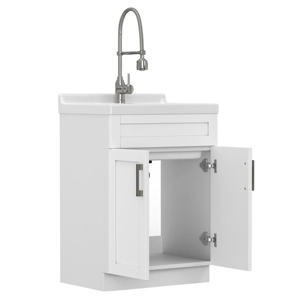 Pemberly Row 24-inch ABS Utility Sink & Cabinet in Pure White