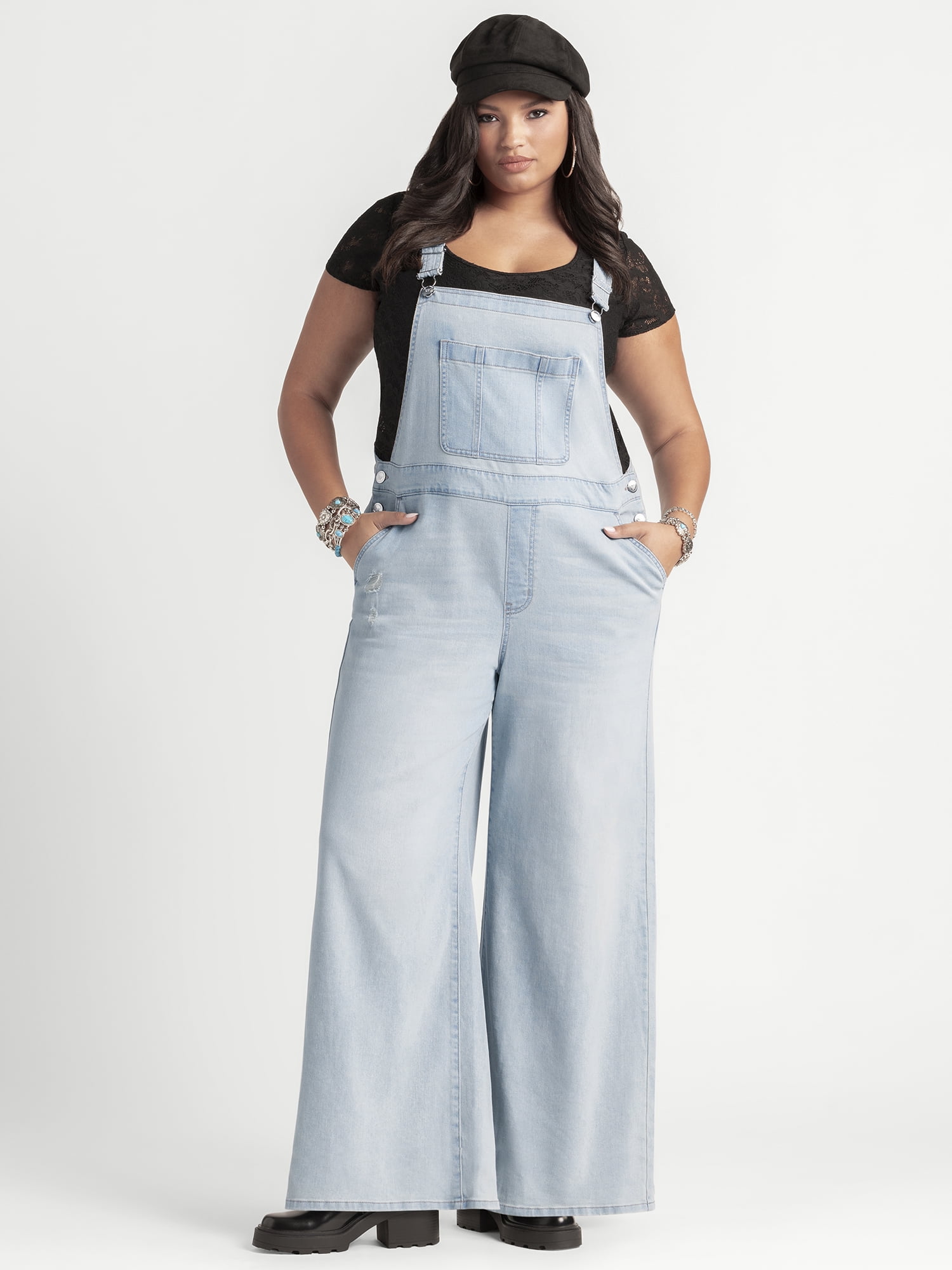 Jessica Simpson Women's Plus Wide Leg Overalls, 31.5" Inseam, Sizes 0X-4X