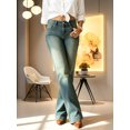 thumbnail image 3 of Women's High Waisted Flare Jeans with Wide Stitched Hem Detail, Medium Blue Wash Bootcut Denim Pants for Fall Casual Wear, 3 of 7