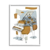 Stupell Industries Urban Town Grand Piano Graphic Art White Framed Art Print Wall Art, Design by Melissa Wang