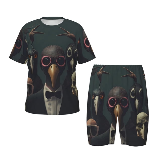 Balery Stylish Avian Gathering Conjunto de Pijama Infantil de Manga Corta con Estampado – Ropa de Dormir de Algodón Suave-Small