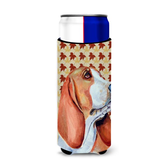 Carolines Treasures LH9107MUK Basset Hound Fall Leaves Portrait Ultra Hugger for slim cans Slim Can multicolor