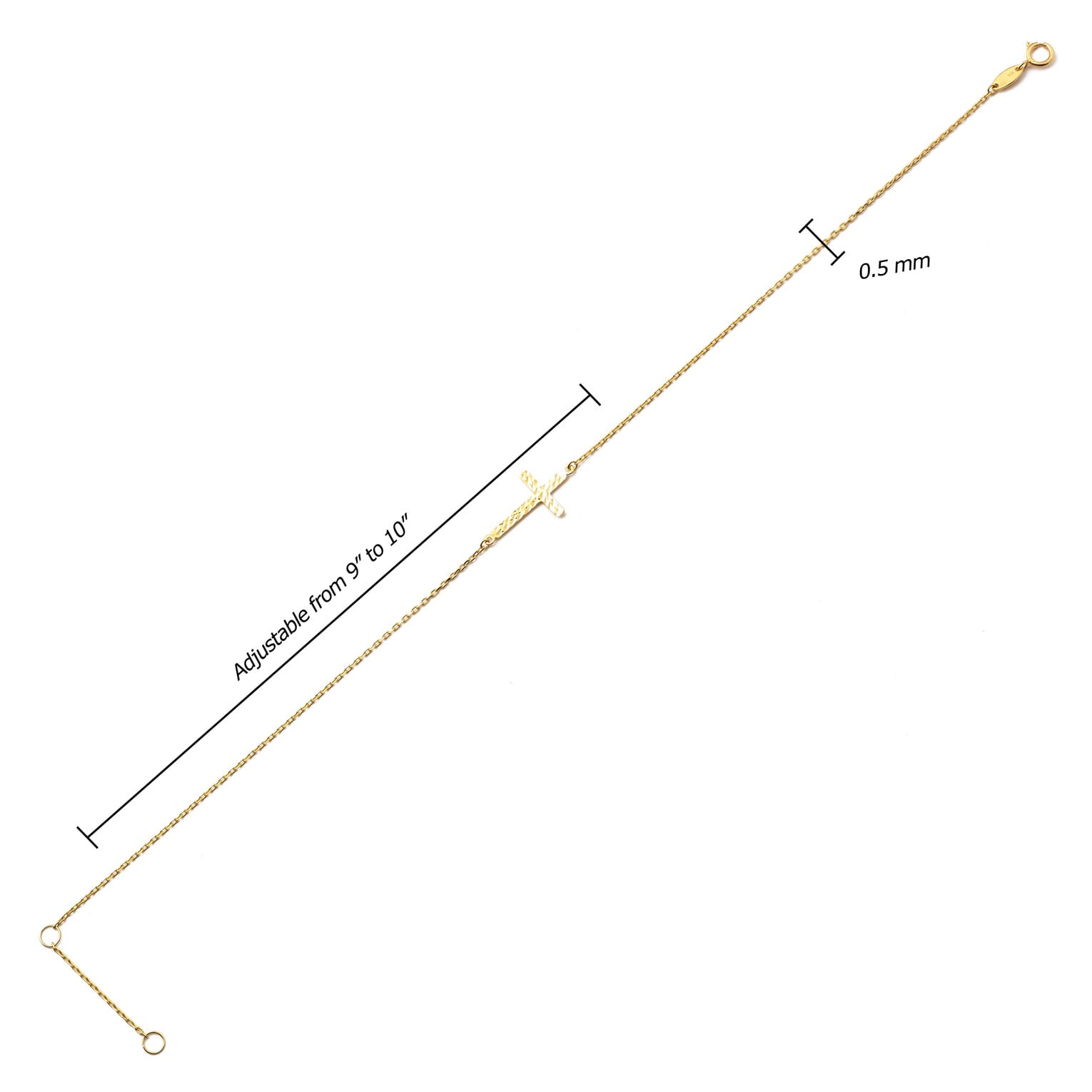 LOVEBLING 10K Yellow Gold .5mm Rolo Chain with Diamond Cut Cross Charm Anklet Adjustable 9" to 10" (#46)