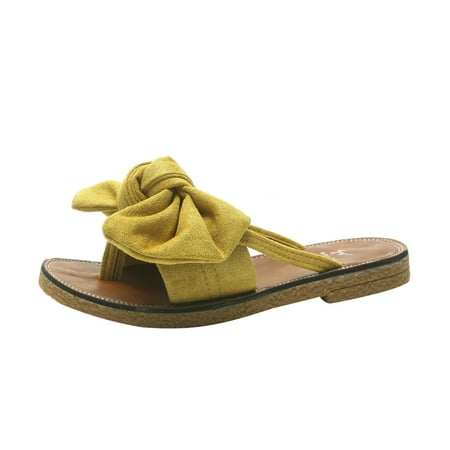

Slippers for Women Women Fashion Solid Color Bow Tie Flat Heel Sandals Slipper Beach Shoes Womens Slippers Pu Yellow 37