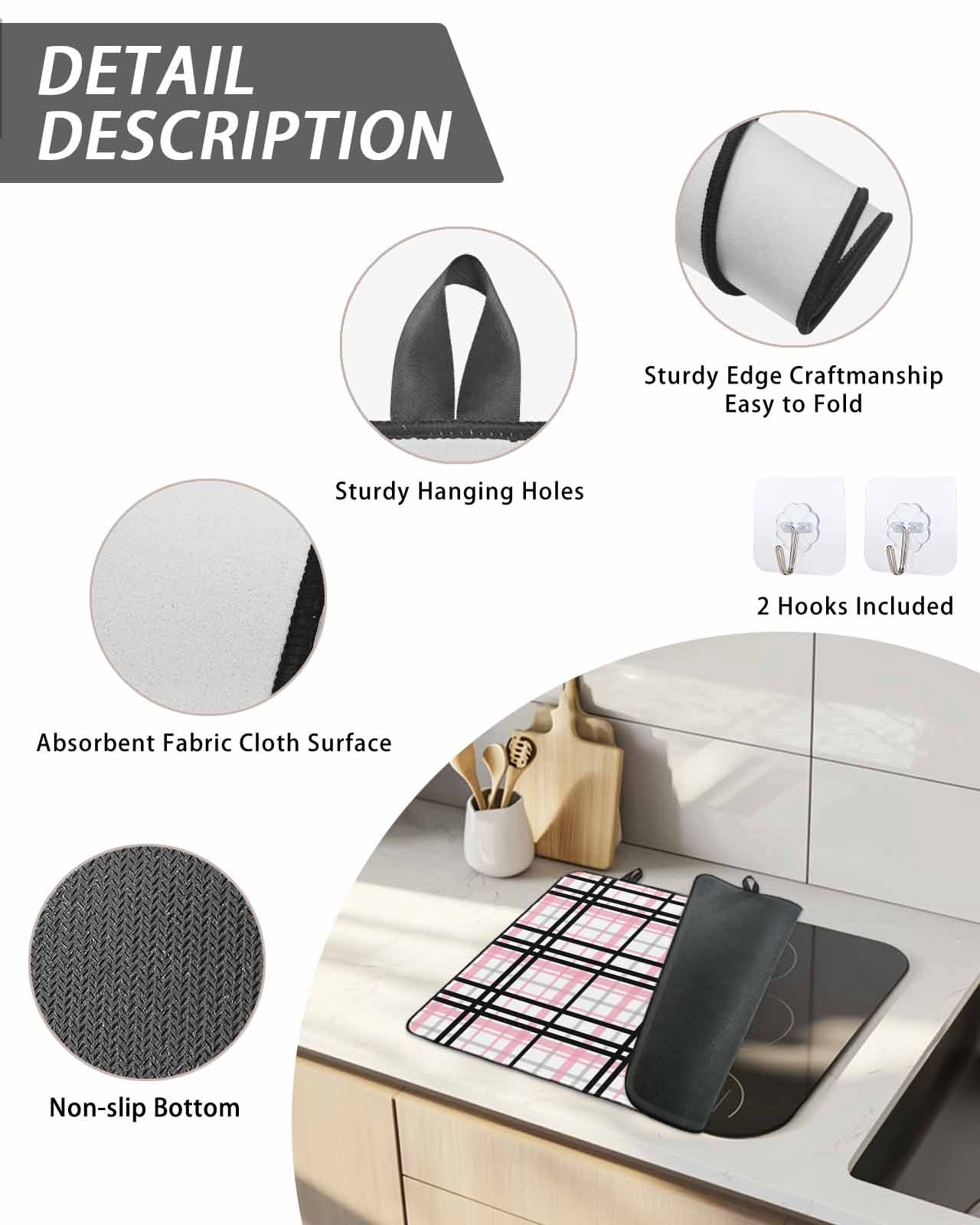 Stove Top Covers for Electric Stove, Pink Black Plaid Glass Stovetop Cover Protector, Farmhouse Pink Black Checkered Induction Cooktop Protector Oven Mat for Kitchen Countertop 24"x21"