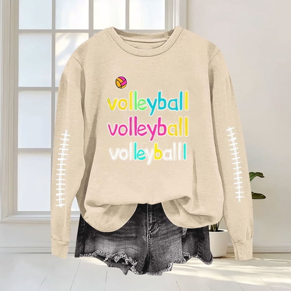 Trikvn Volleyball Graphic Sweatshirts for Women Casual Crewneck Long Sleeve Pullovers Fall Sports Fan Tops Letter Print Comfortable Activewear
