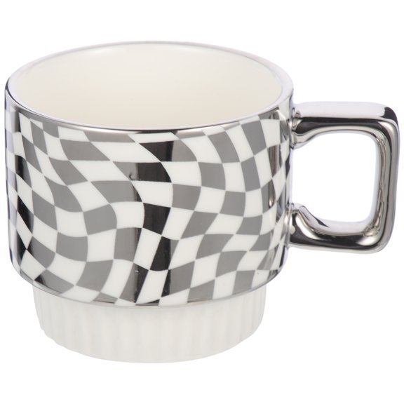 ONAPARTER Coffee Mug Espresso Cups Water Glasses Breakfast Ceramic Porcelain Mugs Plaid Soup with Handles Large Mens Man （Silver1）