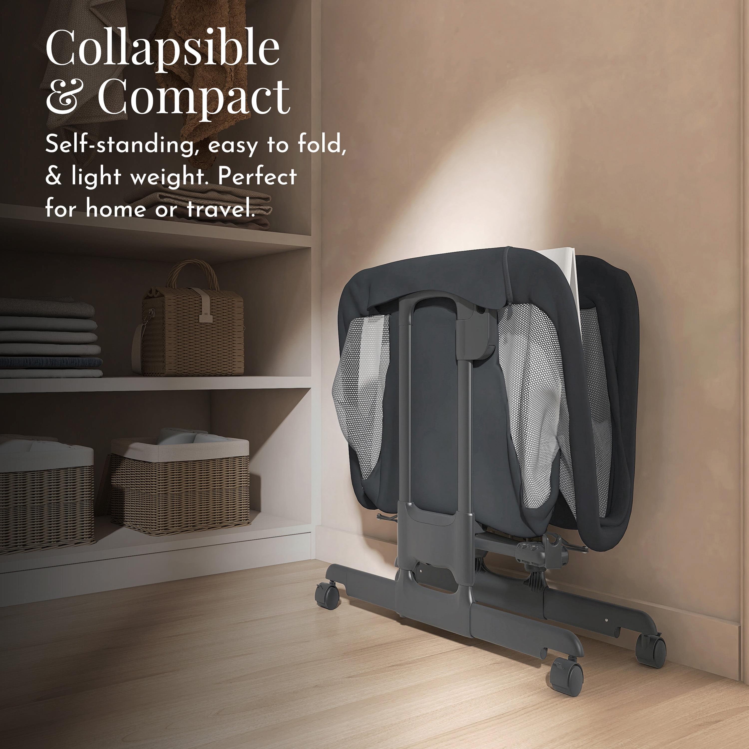 Evolur Kinsley Quickfold Portable Bassinet, Dark Gray
