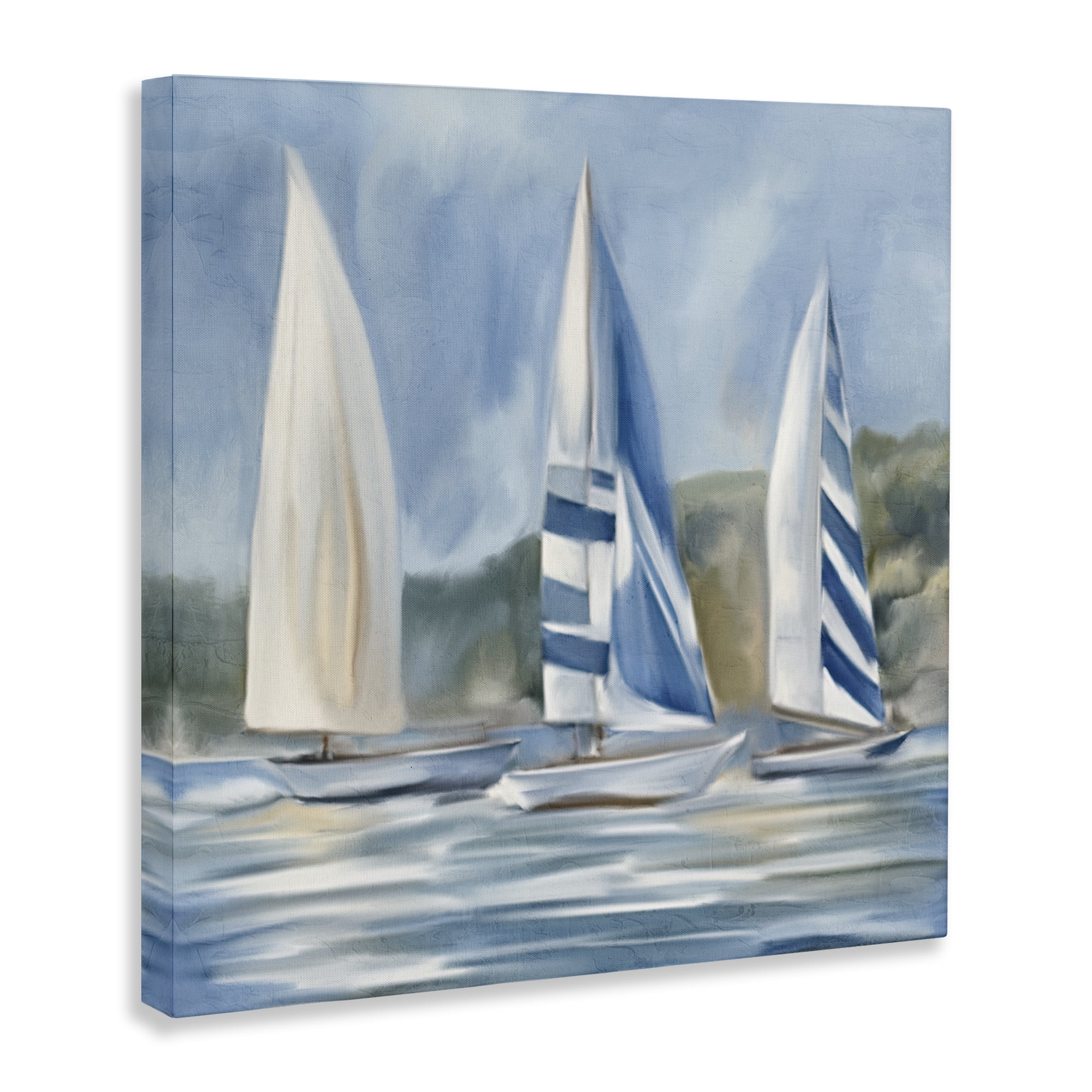 Stupell Industries Sailboat Trio Drifting Coastal Painting Gallery Wrapped Canvas Art Print Wall Art, 17 x 17