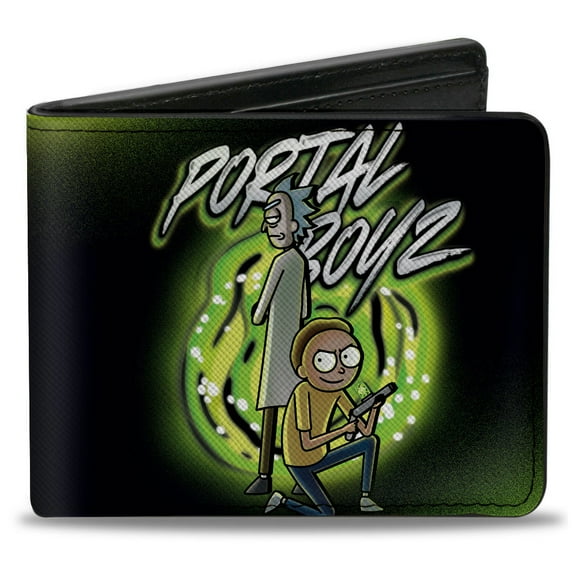Rick and Morty Wallet, Bifold, Rick and Morty Portal Boyz Pose Black Greens, Vegan Leather