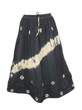 Mogul Women's Indian Peasant Skirt Embroidered Black Rayon Skirts