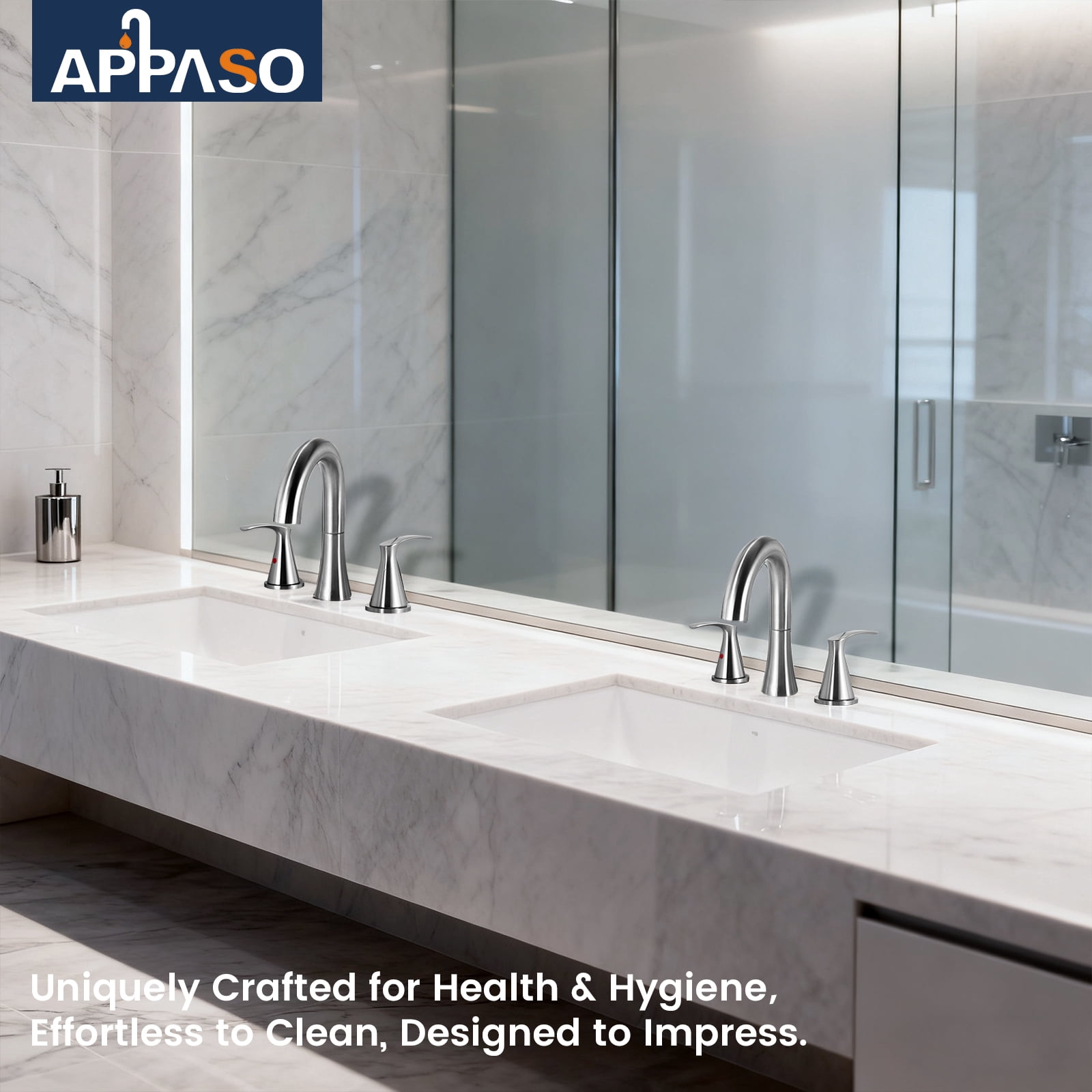 APPASO SUS304 Stainless Steel 8" Widespread Bathroom Faucet, Brushed Nickel 2 Handle High Arc with Pop-Up Drain, 3 Hole Deck Mount Sink Faucet, Modern Design