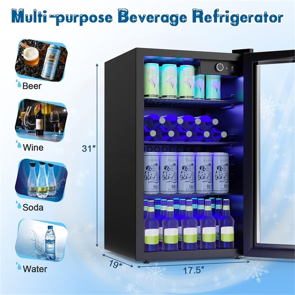 Pemberly Row 120 Can Beverage Refrigerator Wine Soda Drink Cooler Mini Black