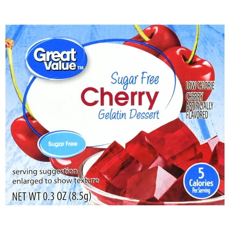 (3 Pack) Great Value Sugar Free Gelatin Dessert, Cherry, 0.3