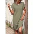 thumbnail image 3 of Women's Jungle Green Waffle Texture T-Shirt Dress with Short Batwing Sleeves - [ZhiHiMeRi] | (US 12-14)L, 3 of 12