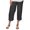 Black, variant on Women Fashion Solid Color Cotton Flax Elastic Long Pants Beach Leisure Trousers