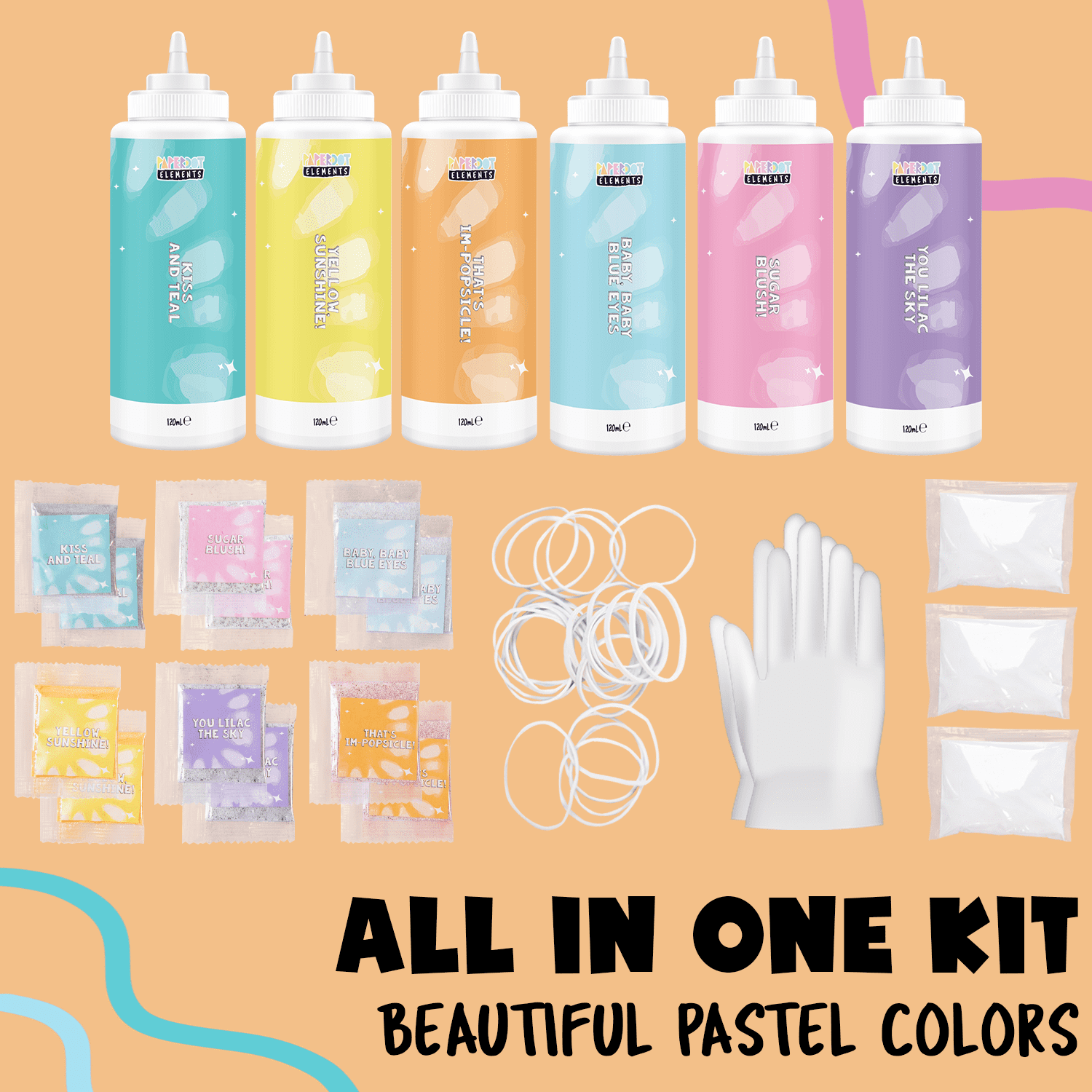 103 Piece Pastel Tie Dye Kit Set for Kids, Adults Paint Party Supplies, 6  Colors