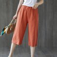 thumbnail image 2 of fartey Women Cotton Linen Capri Pants 2024 Summer Lounge Solid Color Pockets 3/4 Pants Slim Fit Elastic High Waist Below Knee Shorts, 2 of 7