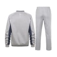 thumbnail image 3 of Men's 2Pc V Neck Tracksuit, 4 Way Stretch Reflective for Gym Running Light Gray Navy L, 3 of 8