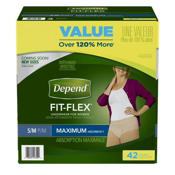 Depend FitFlex Incontinence Underwear for Women, Maximum, S/M, 42 Ct