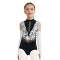 thumbnail image 3 of Aislor Gymnastic Outfits for Girls Sequins Ballet Leotard Color Block Latin Jazz Modern Dance Bodysuit with Gloves Silver 16, 3 of 7