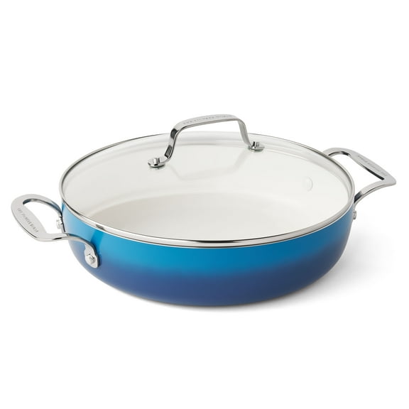The Pioneer Woman Harlow 12" Ceramic Non-Stick Everyday Pan with Lid, Denim Blue