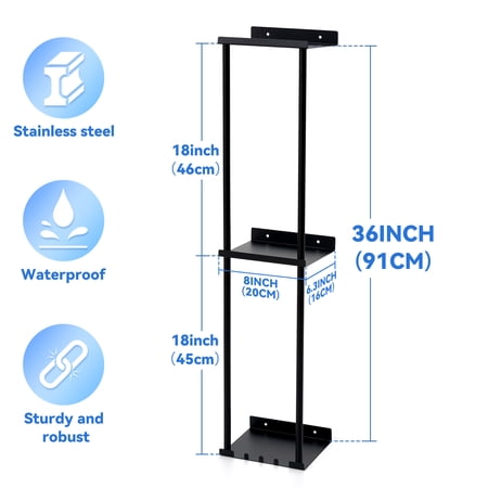 Towel Racks for Bathroom HONEIER 3 Tier Towel Holder with Shelf & 6 HooksWall Mounted Vertical Rolled Towel Storage Organizer Holder Towel Shelf Organizer for Toilet, Black
